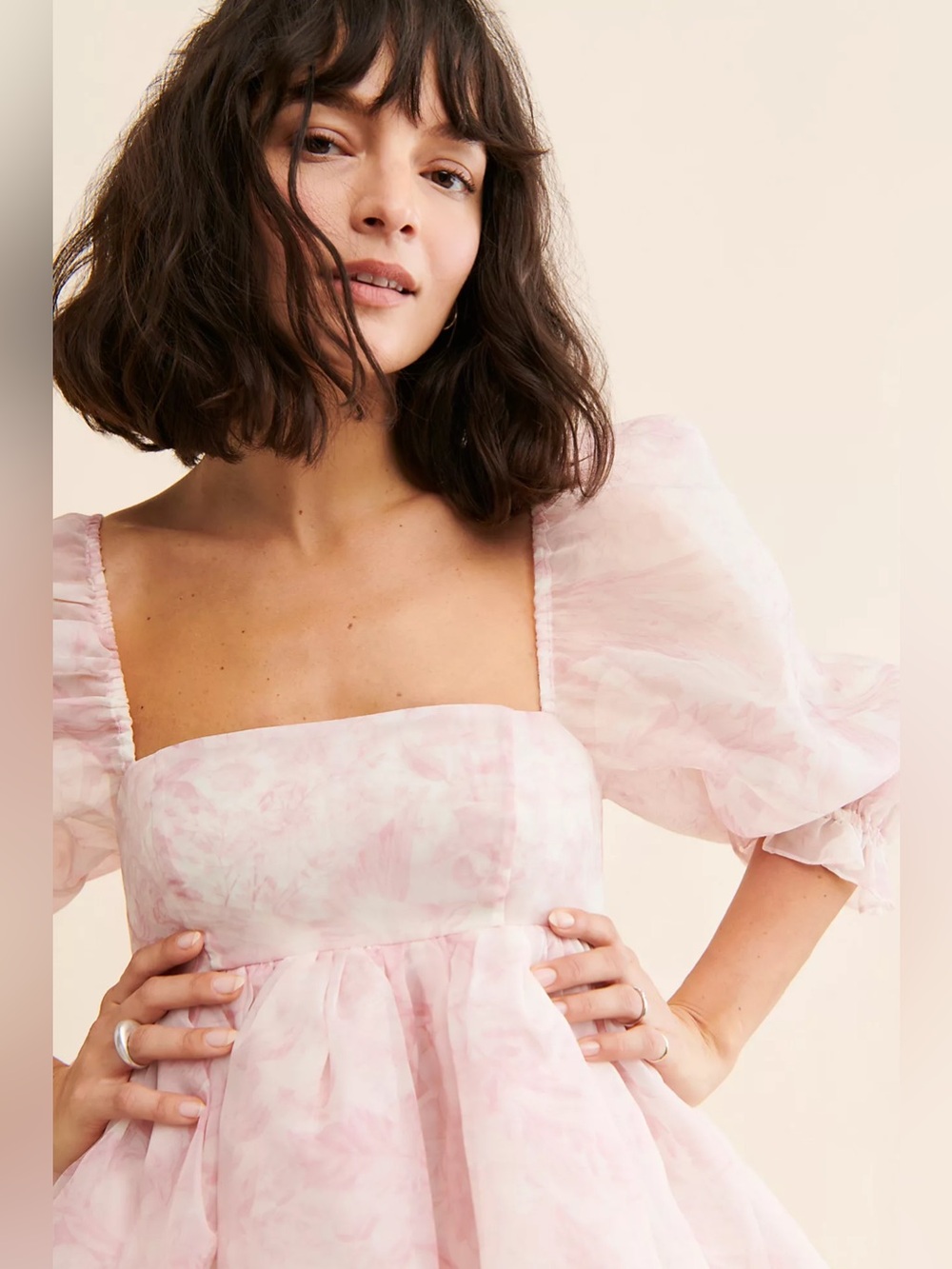 Selkie Pink Floral Sheer Puff Sleeves Mini Dress size XS - Picture 3 of 14